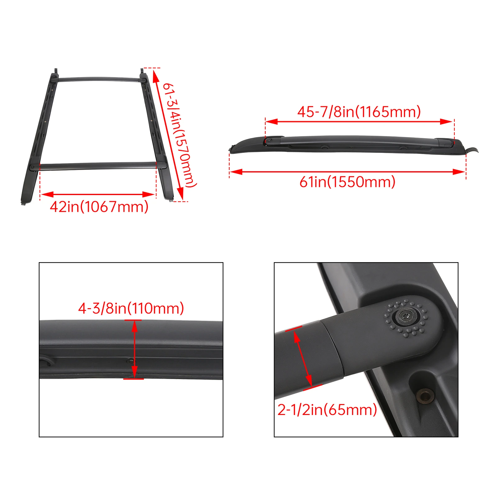 For 2005-2023 Toyota Tacoma Double Cab Top Roof Rack Cross Bars Side Rails Set