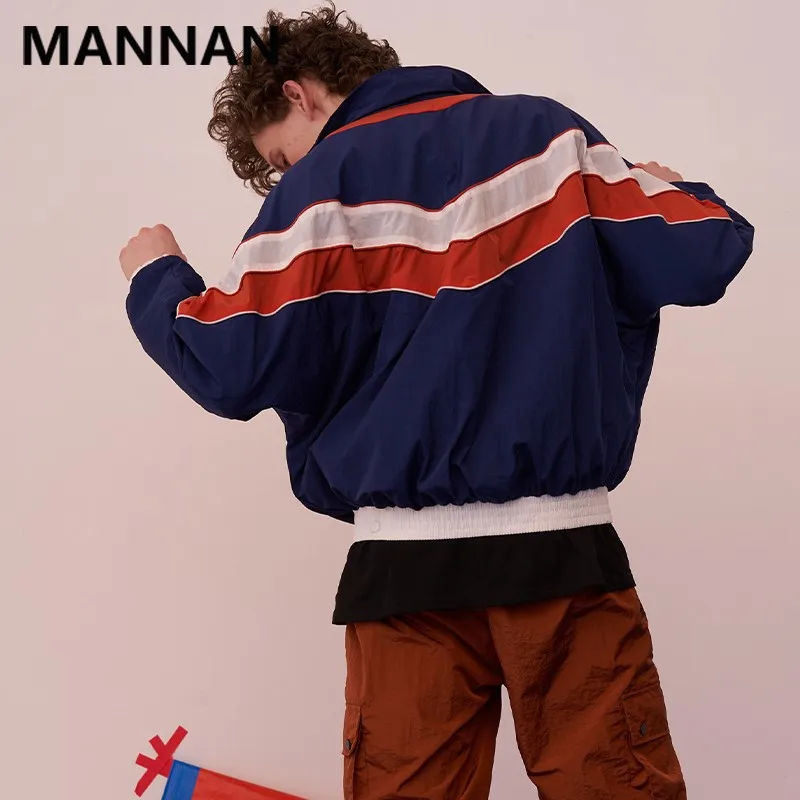 MANNAN-Veste coupe-vent patchwork avec fermeture éclair, streetwear hip hop vintage, chemises de documents multicolores, survêtement décontracté,