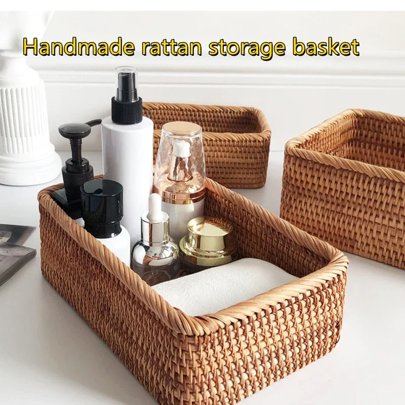 

Hand-woven Rattan Wicker Basket Rectangular Storage Box Kitchen Supplies