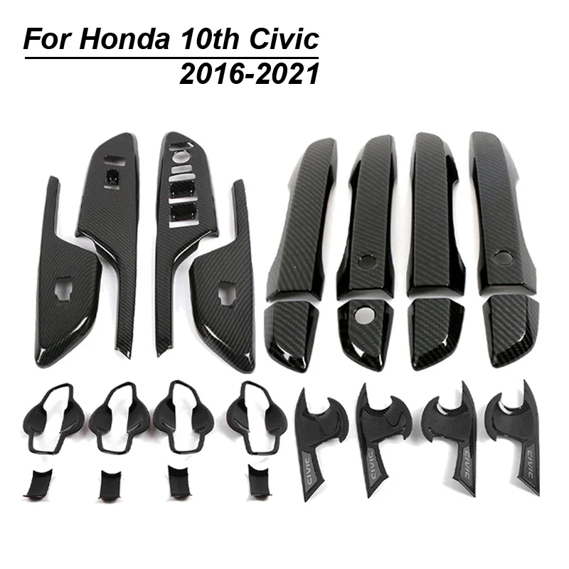 

For Honda Civic 10Th 16-21 Door Decoration Protection Sticker Abs Carbon Fiber Pattern Door Handle Protective Cover Accessories