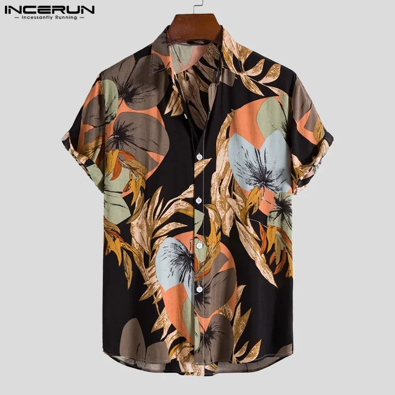 2024 Men Hawaiin Shirt Printing Lapel Short Sleeve Casual Shirts Button Breathable Vacation Summer Leisure Camisas S-5XL INCERUN