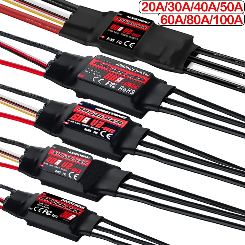 Hobbywing Skywalker Brushless ESC Speedcontroller, Ubec para RC Quadcopter Avião e Helicóptero, 20A 30A 40 50A 60 80A 100A