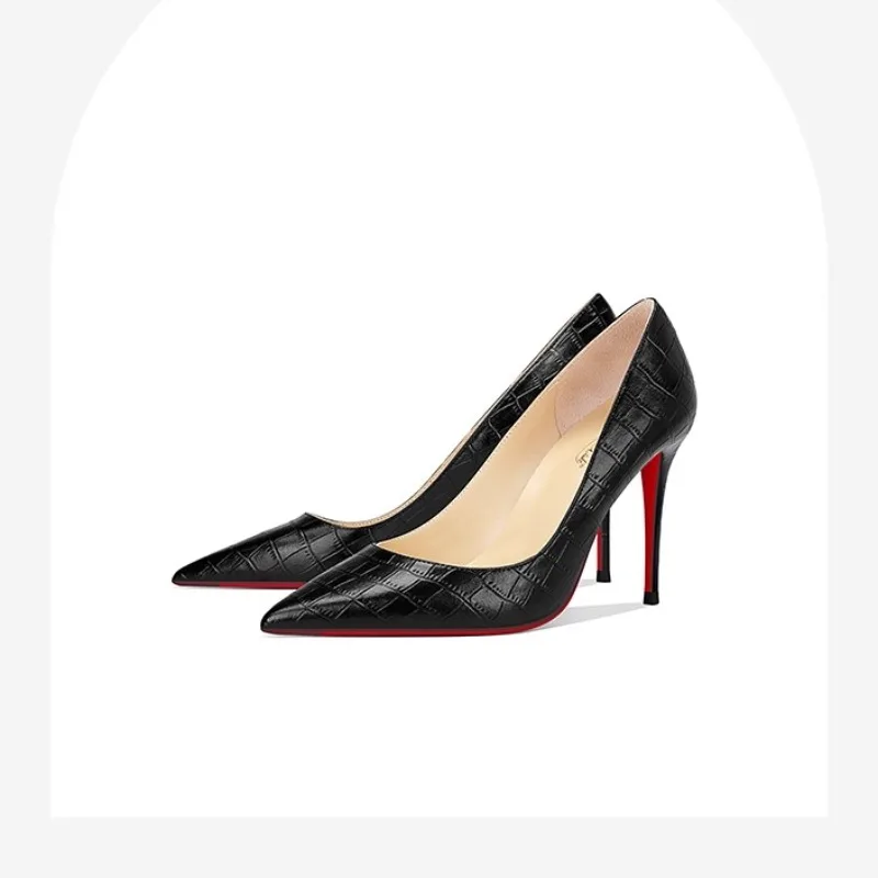 

Black crocodile pattern comfortable high heels women's thin heels summer 2025 new design temperament professional single shoes