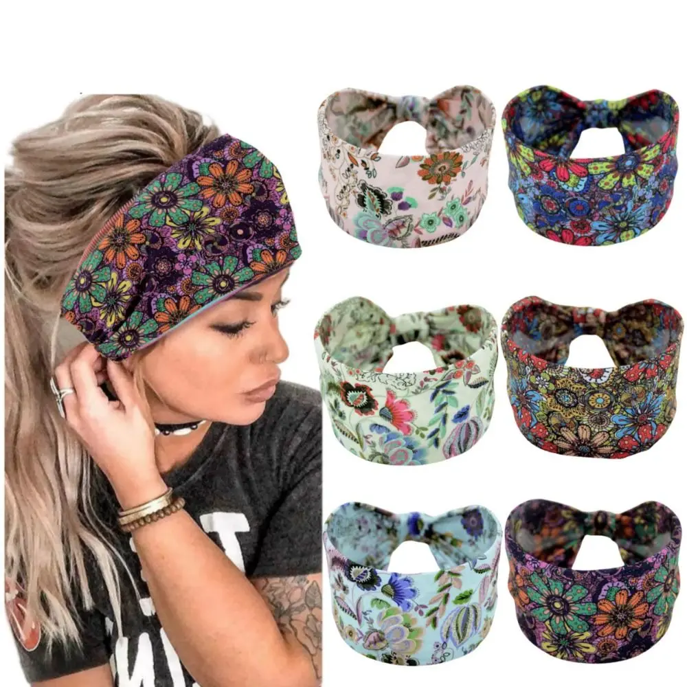 European and American Headband Fashion Wide Elastic Print Sports Hairband Turban Boho Hair Bandana Outdoor Sports