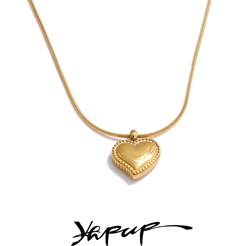 Yhpup – collier d'amour en forme de cœur en acier inoxydable pour femmes, pendentif en moulage Chic plaqué PVD, attrayant, romantique, usage quotidien, bijoux cadeau