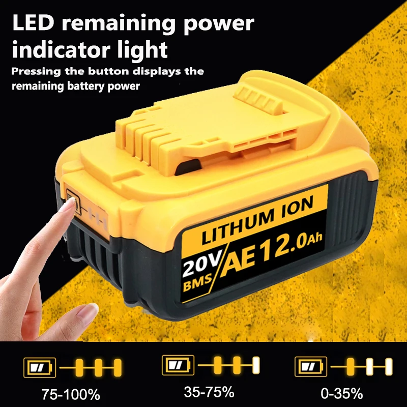 12000mAh DCB200 20V Battery Compatible with dewalt power Tools 18V rechargeable electric tool  Original Lithium batteries 20V