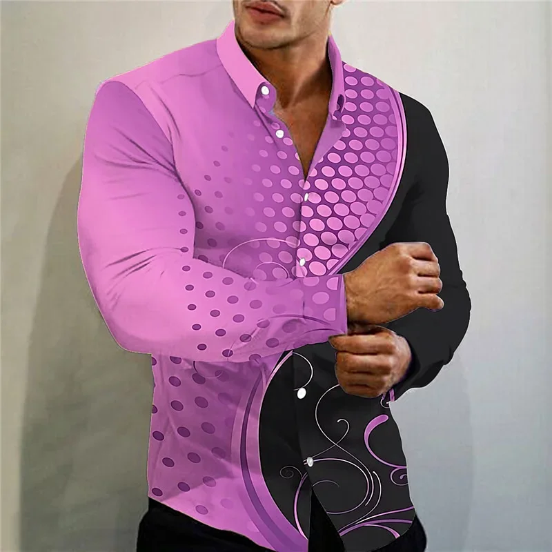 Men\'s new printed simple casual business long sleeved shirt