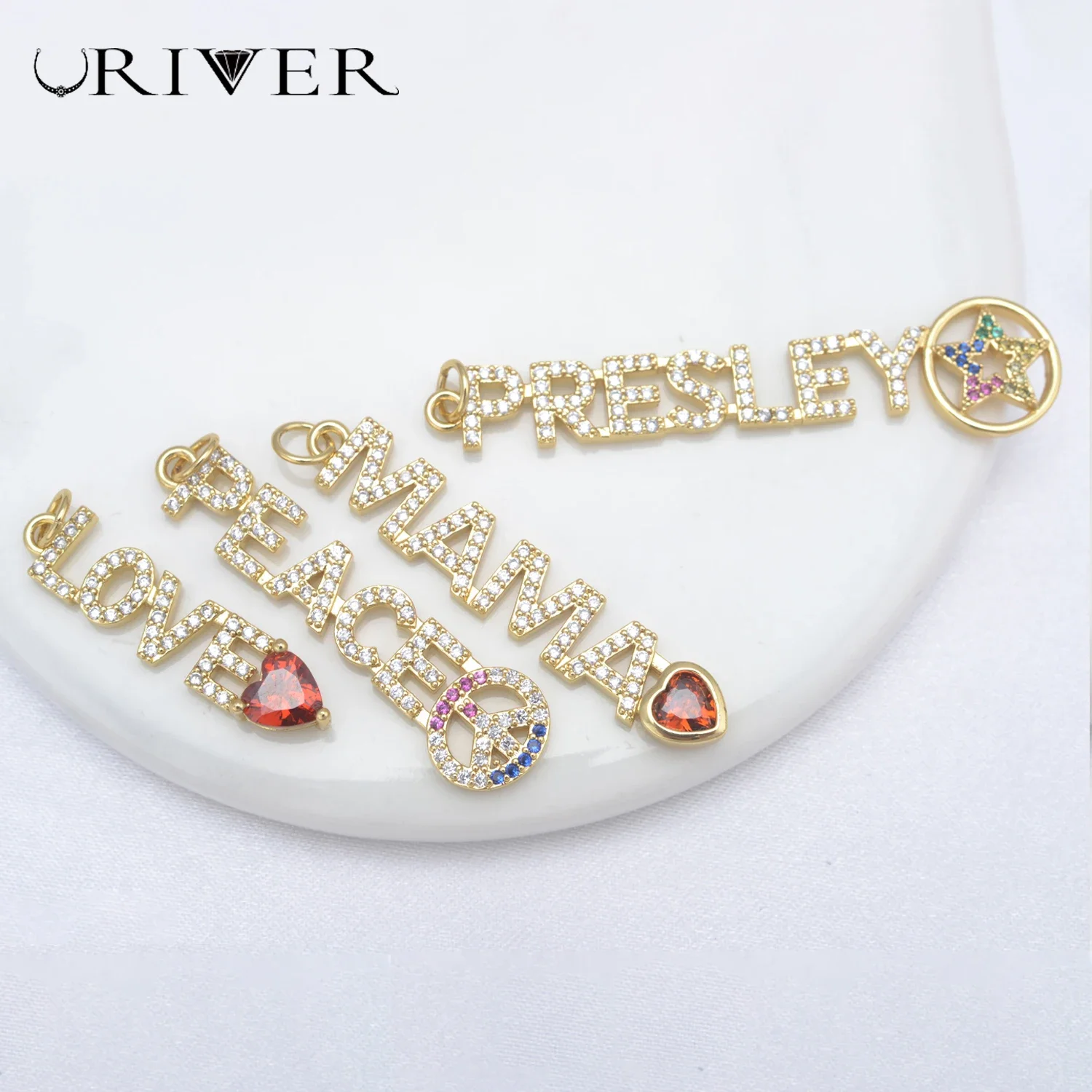 

LJRIVER 2Pcs MAMA LOVE Letter Charms Pendant PEACE PRESLEY Charm Jewelry DIY Necklace Hand Making Supply CZ Crystal Accessories