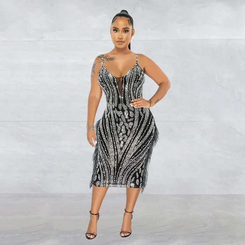 

GUWU Hot Rhinestones Women Mesh See Though Strap Sleeveless Bodycon Short Dress 2024 Diamonds Sexy Club Party Evening Dresses