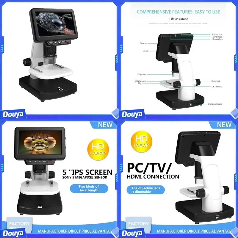 5 Inch HD LCD Display Digital Monocular Video Microscope High Resolution Electron Magnifier