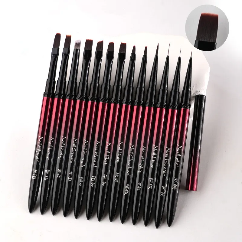 13 نمط أسود أحمر التدرج مقبض مسمار رسم فرش لخطوط مانيكير اللوحة التدرج UV هلام تمديد منشئ قلم رسم #5