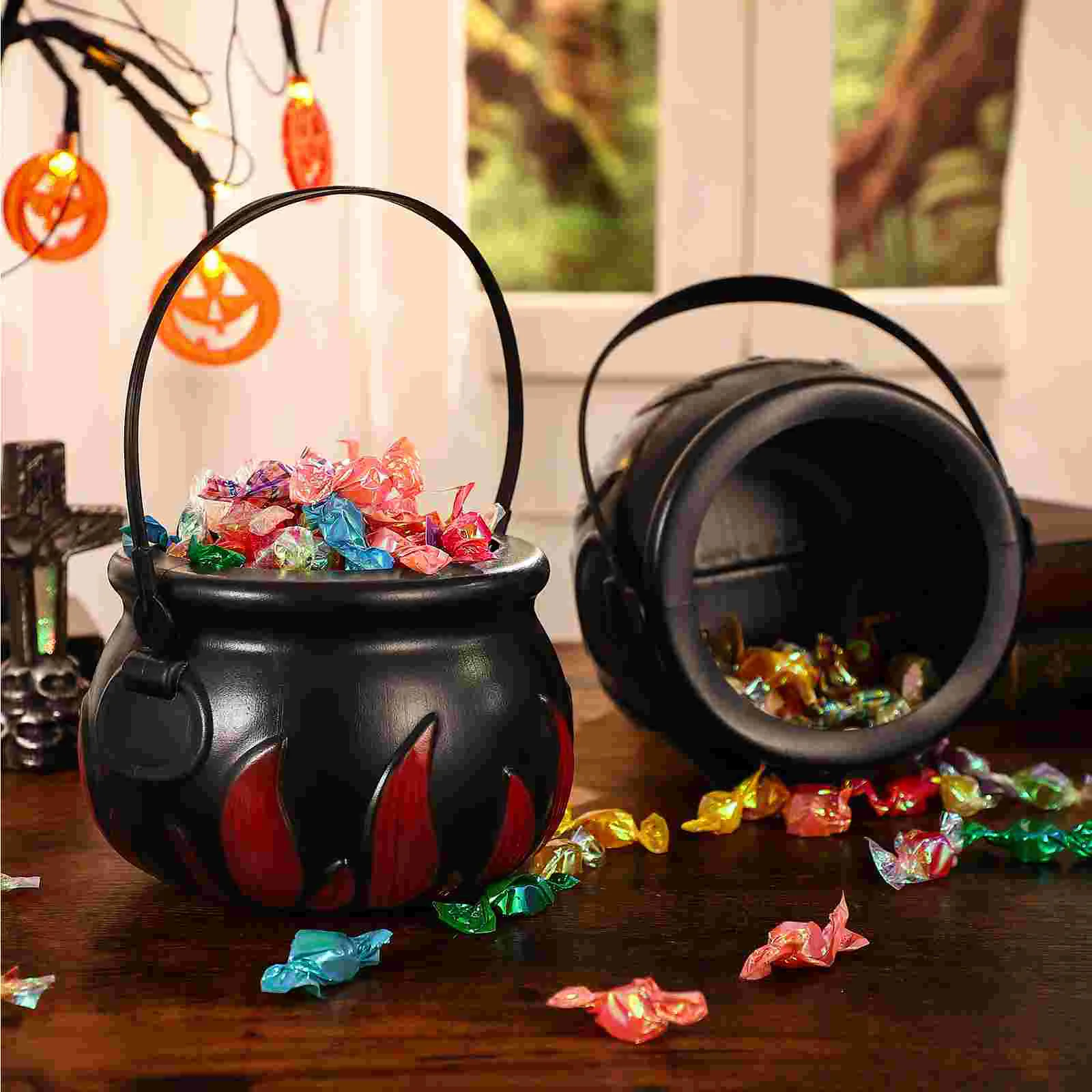 2 Pcs Candy Cauldron Witch Jar Mushroom Decor Halloween Holder Child Basket for Kids