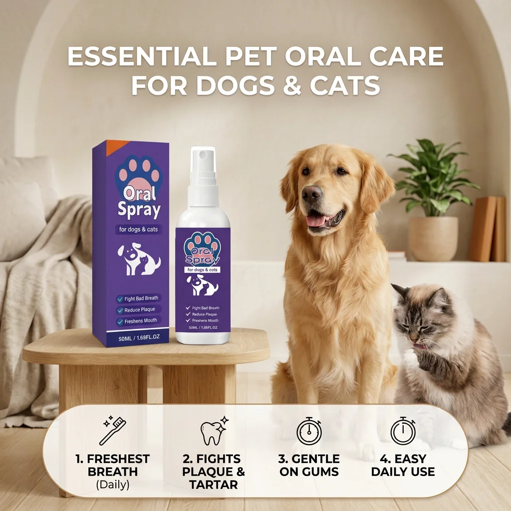 Pet Oral Care Spray Removing Tartar & Teeth Plaque Eliminate Odor Soothing Gums Freshen Breath Daily Pet Mouth Cleaning Supplies