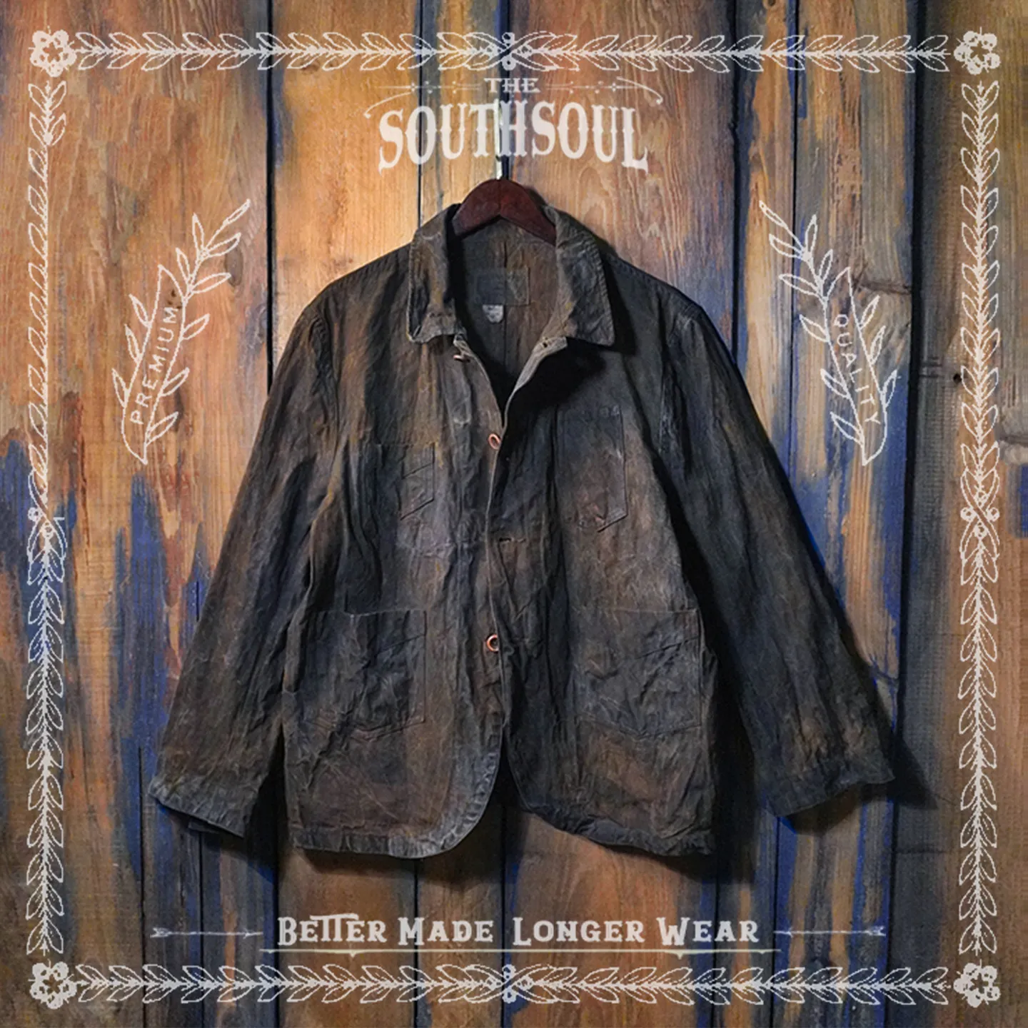 Retro Heavy Cotton Fine Canvas Plant Dyed Railway Workwear Jacket Handmade Persimmon Dyed Rust Dyed Grass and Wood Dyed Jacket