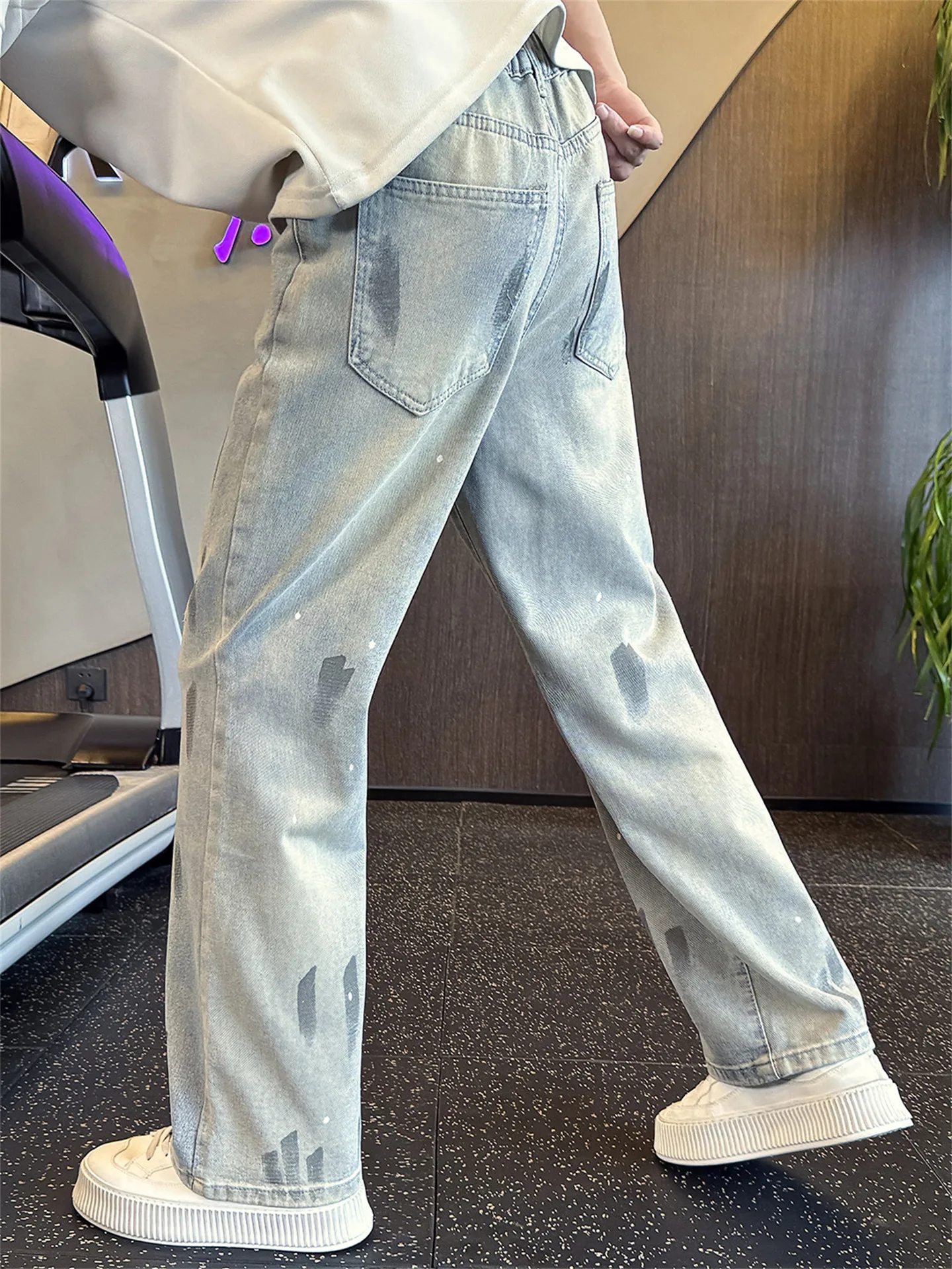 

American Style Tie Dye Washed Water Knife Jeans Men Women Slimming High Waist Straight Leg Micro Flared Drapey Denim