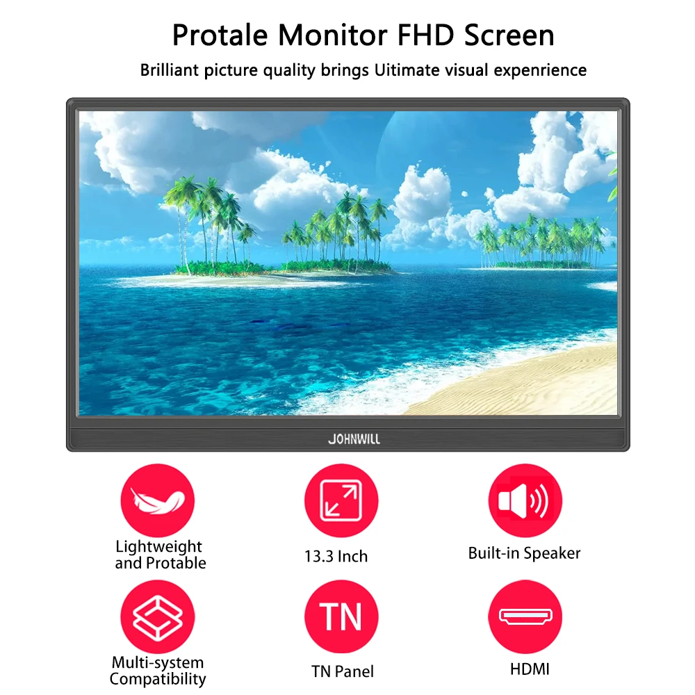 Portable Monitor 13.3 Inch 1366x768 60Hz TN Panel LCD Display Double HDMI and Type-c Secondary Monitor For Switch Xbox Laptop