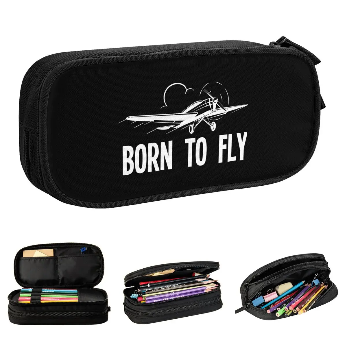 

Born To Flying Fly Airplane Pilots Pencil Case Aviation Airport Pen Box Bag Student Large Storage School Cosmetic Pencil Pouch