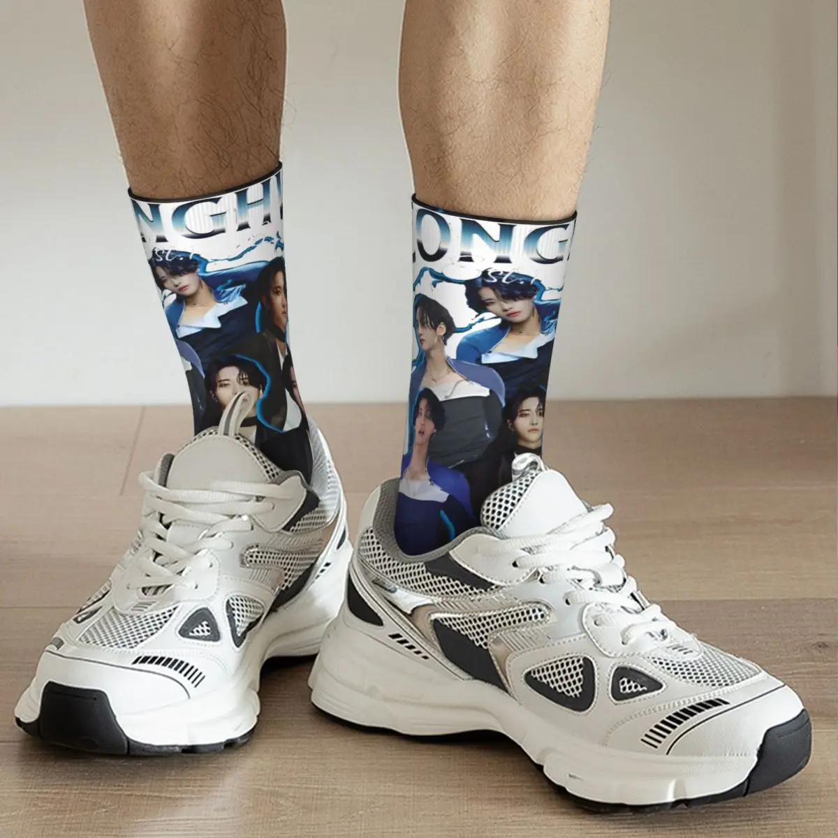 Crazy compression Seonghwa 90S Sock for Men Harajuku ATEEZ Seamless Pattern Crew Sock Novelty