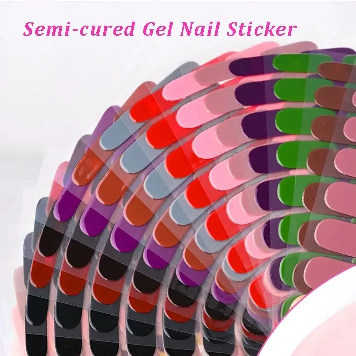 16pcs Semi-Cured Gel Nail Stickers Strips Patch Sliders Waterproof Long Lasting Gel Nail Stcikers UV Lamp Cured Adhesive Decals