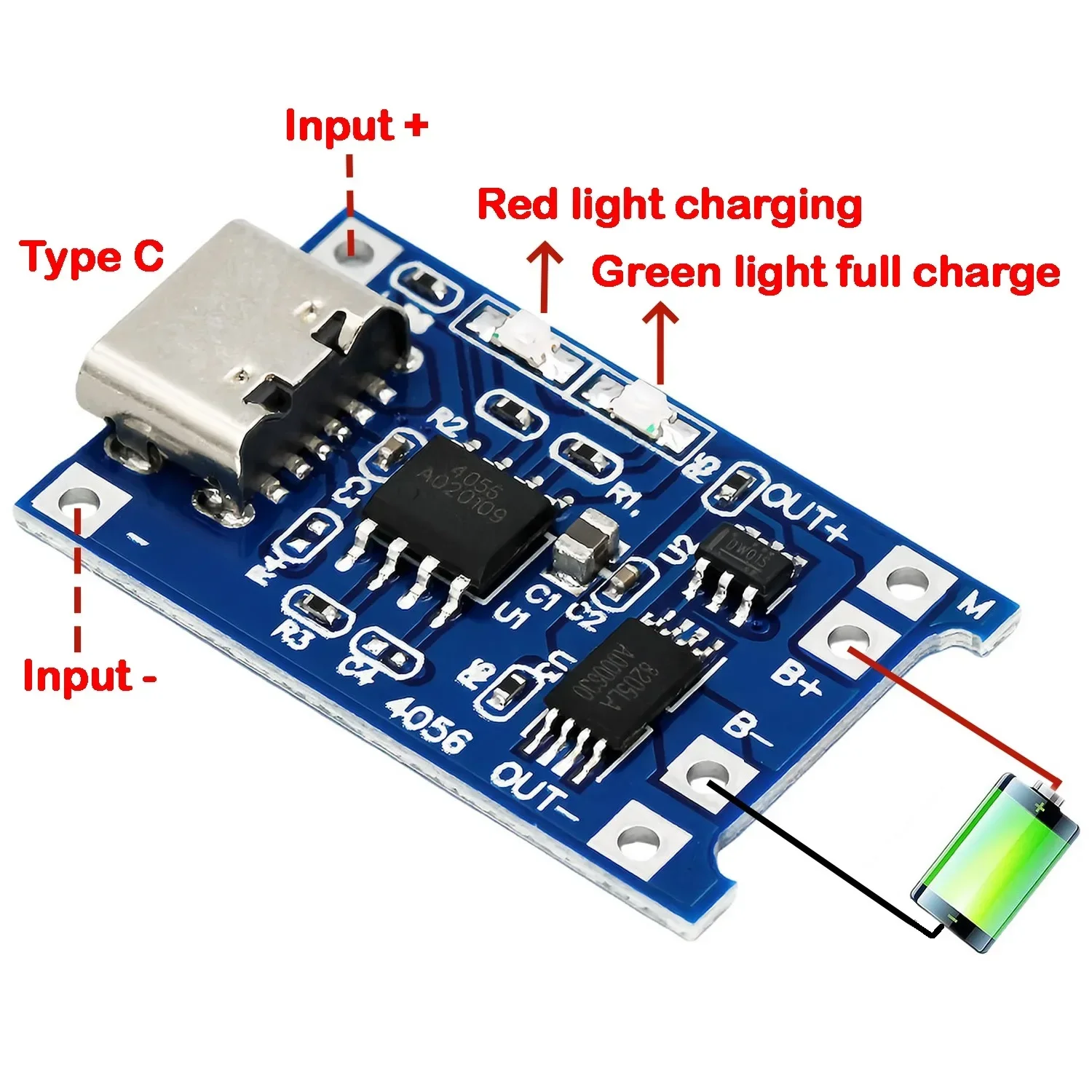 TP4056 5V 1A Micro USB Type-c 18650 Lithium Battery Charger Module Charging Board with Protection Dual Functions 1A Li-ion