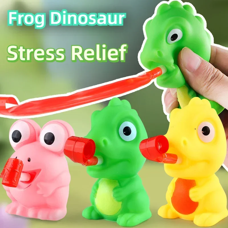 Creative Cartoon Frog & Dinosaur Squeeze Pinch Toys Sticking Tongue Out Stress Relief Toy Funny Christmas Gifts for Children