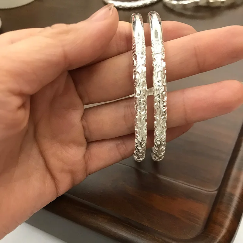 Men Ruyi Golden Cudgel Bracelet Solid Silver Auspicious Cloud Open Bangle Chinese Style Personality Cool Jewelry Gift
