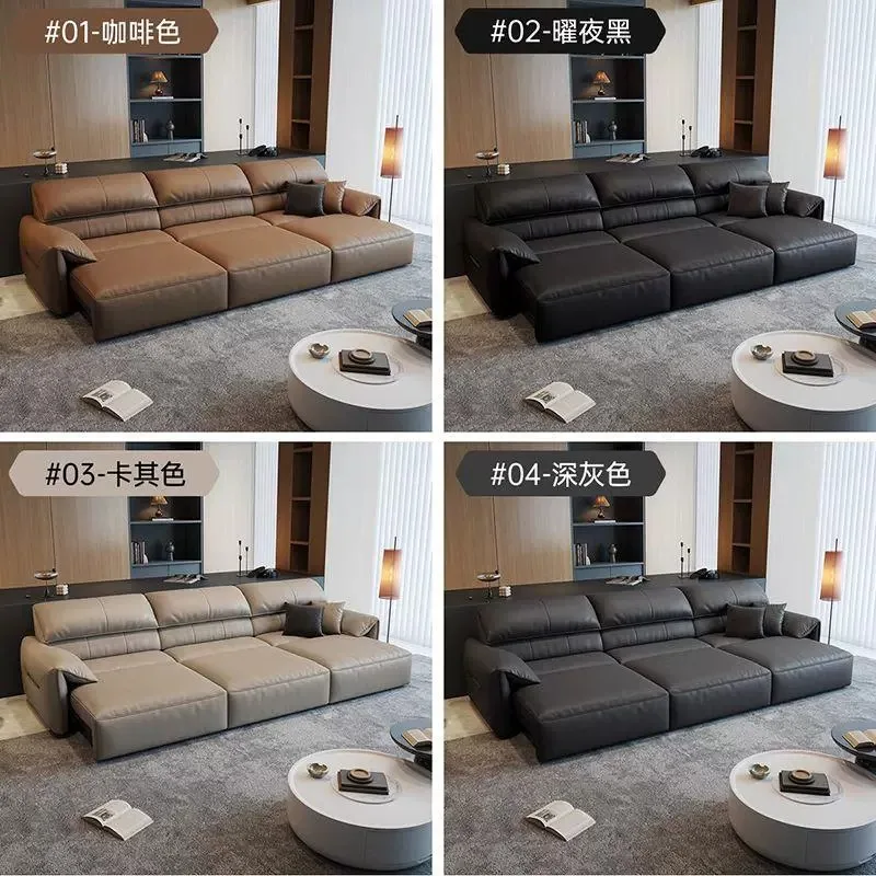 Italian light luxury layer cowhide multi-functional size living room straight row electric elephant ear flat push sofa bed