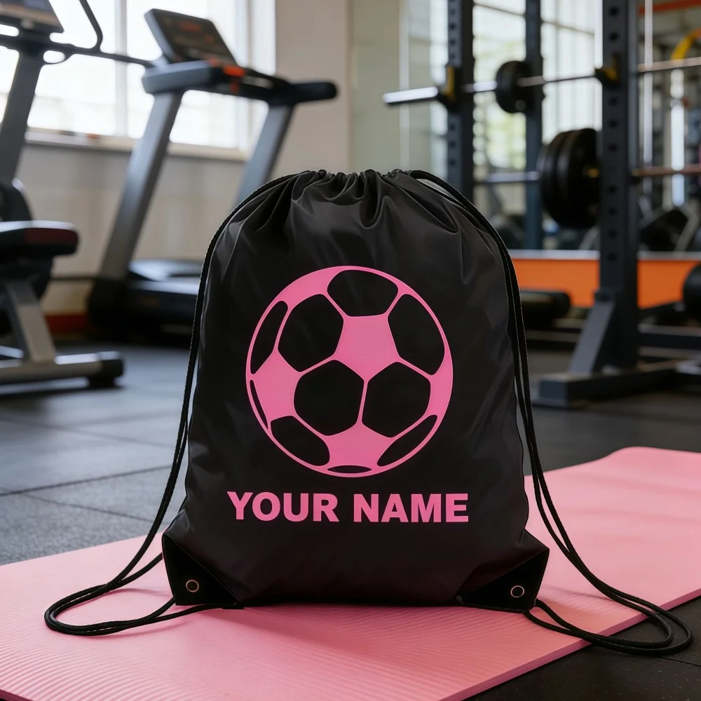Custom Name Soccer Drawstring Backpack Reinforced Corner Polyester Gym Sack Personalized Football Sports Bag for Kids view 4