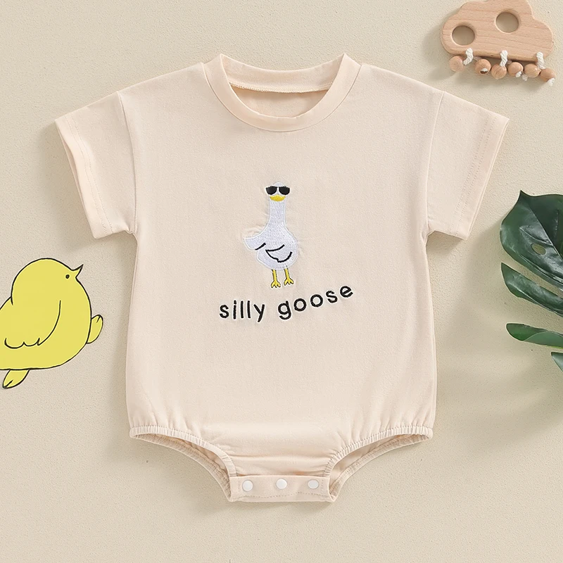 Newborn Baby Boy Girl Bubble Romper Silly Goose Short Sleeve Oversized Bodysuit Infant Farm Animal Summer Outfit