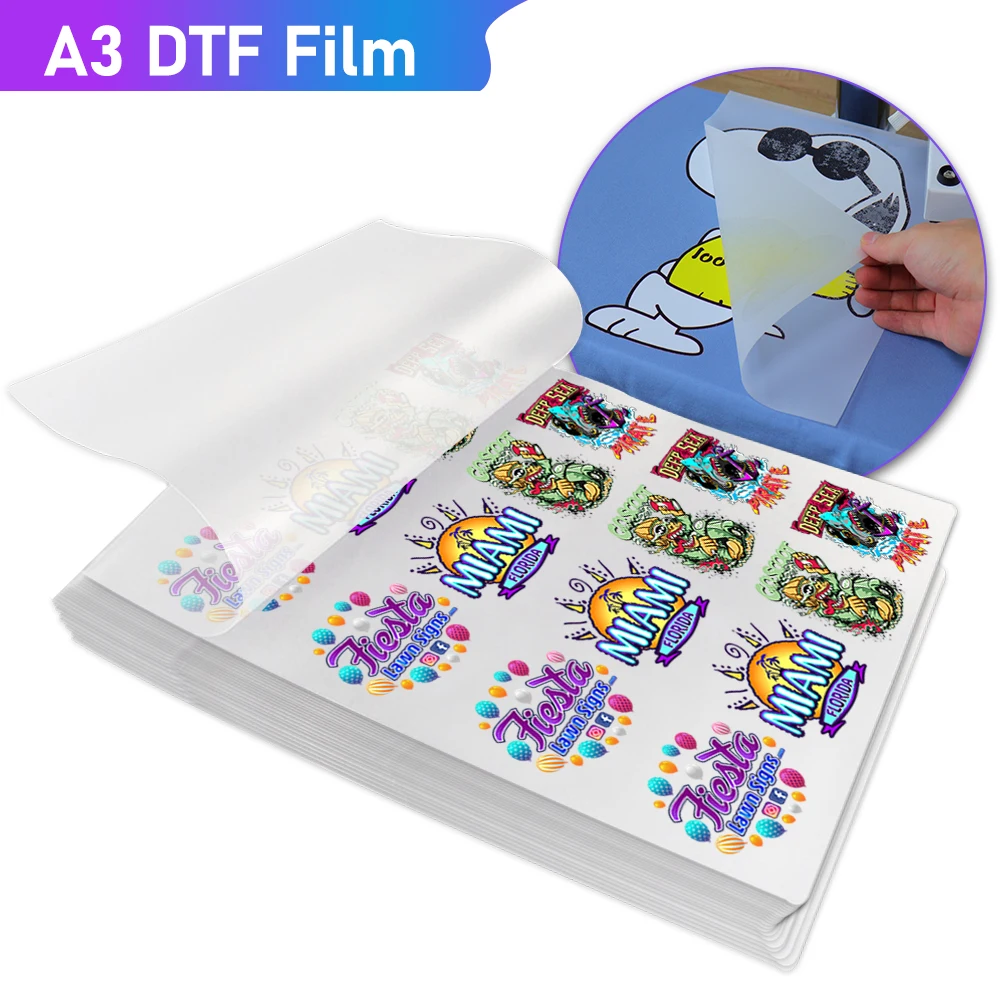 100PC A3 DTF Film 75U thickness transparent sheet Double Sided Adhesive DTF Film transfer DTF Film for t shirt printing machine