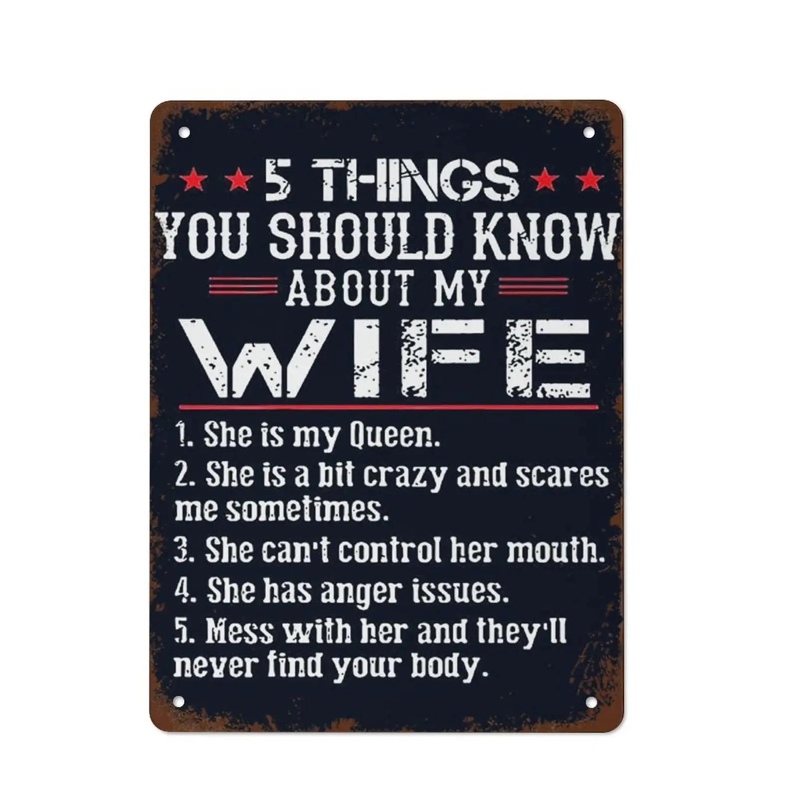 Vintage Tin Sign 5 Things You Should Know About My Wife Metal Poster Retro Plaque Wall Decor Gift For Garden Men Cave Garage Cla