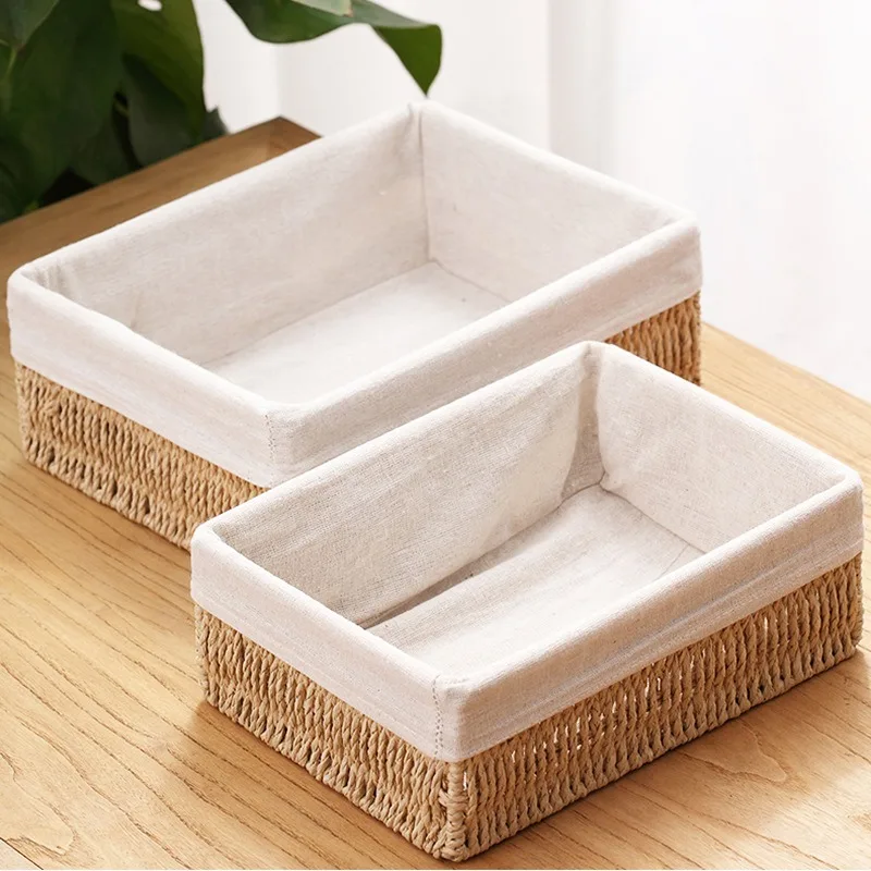 Imitation Rattan Handmade Storage Basket Woven Basket Living Room Bedroom Stationery Sundries Household Storage Box