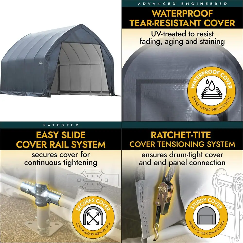 

garage-in-a-box portable outdoor garage for suv and full-size trucks, all-season car canopy carport with alpine style roof, 13'