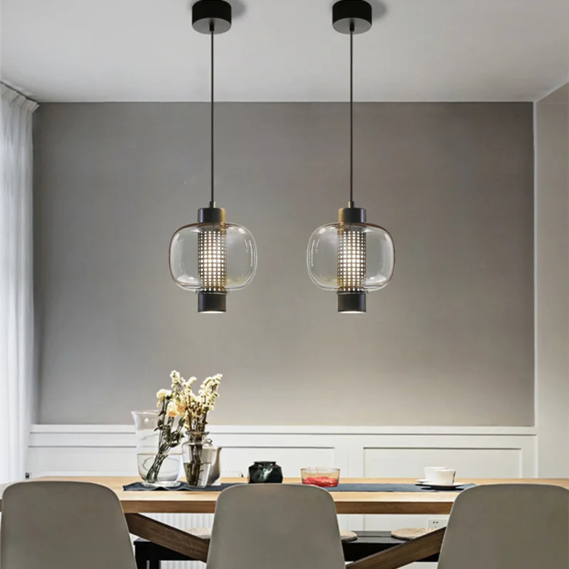 Lámpara de araña de cristal de diseño nórdico, estilo posmoderno minimalista, para sala de exposiciones, restaurante, bar, pasillo, lámpara pequeña