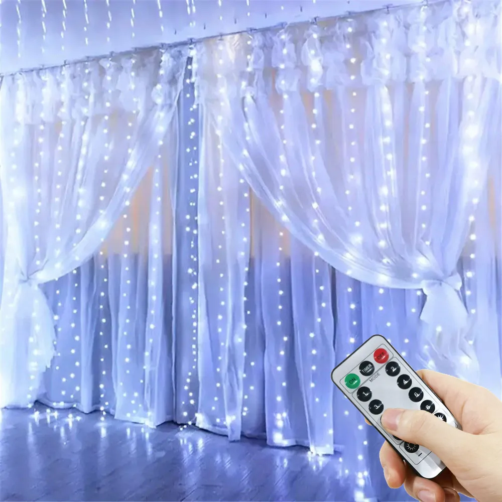 LED Fairy Curtain Light String Ramadan Room Decor USB Power Wedding Party 2026 Eid Mubarak Valentine's Day Decoration for Home