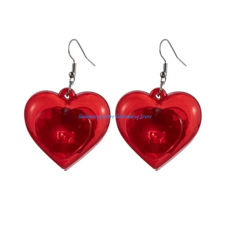 573B Fashion LED Lights Dangle Earrings Light Up Heart Drop Earring Unique Valentines Earrings Statement Jewelry