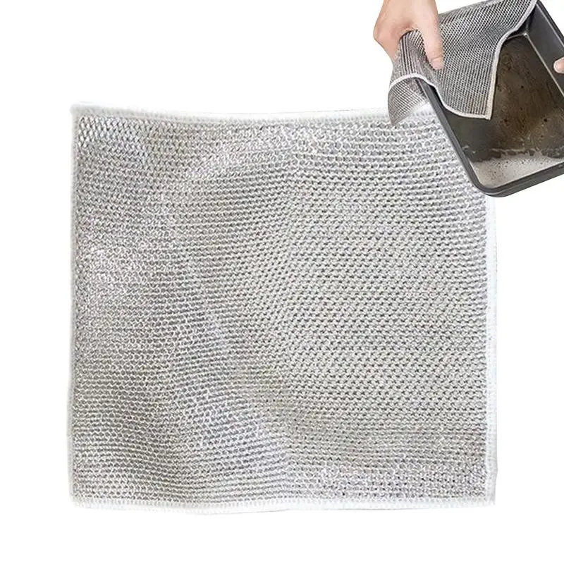 

Double Layer Cleaning Cloth Magic Dish Towel Steel Wire Dishcloth Reusable Non Stick Oil Dishes Cleaning Rag Kitchen Pot Rags