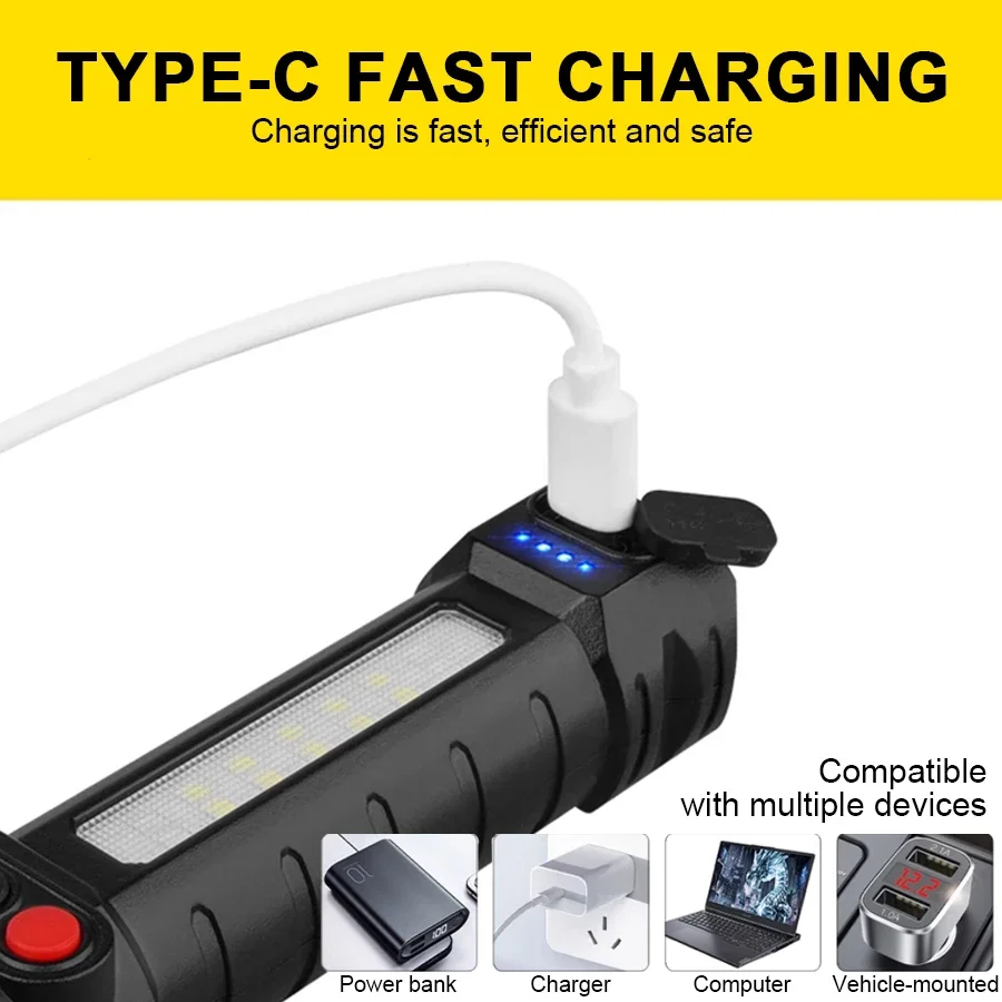 Lampe de poche tactique 3 en 1 - 3000LM blanc/rouge/jaune LED, zoom rechargeable USB-C pour la chasse/camping/urgence (étanche IPX5)