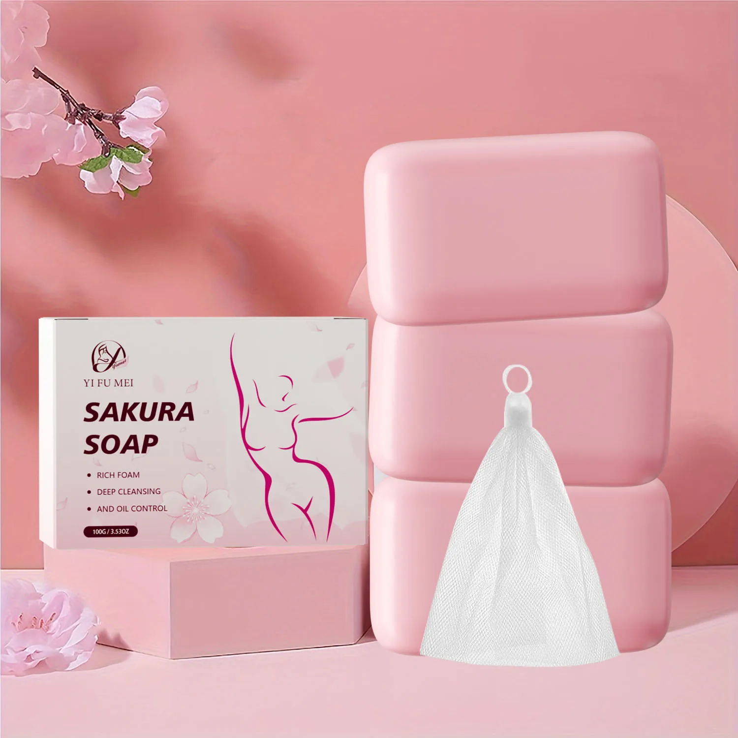 

Newest Pink Sakura Soap 100g Face Clean Body Cleansing Soap Deep Cleansing Soften Skin Even Skin Tone for Dark Skin Care