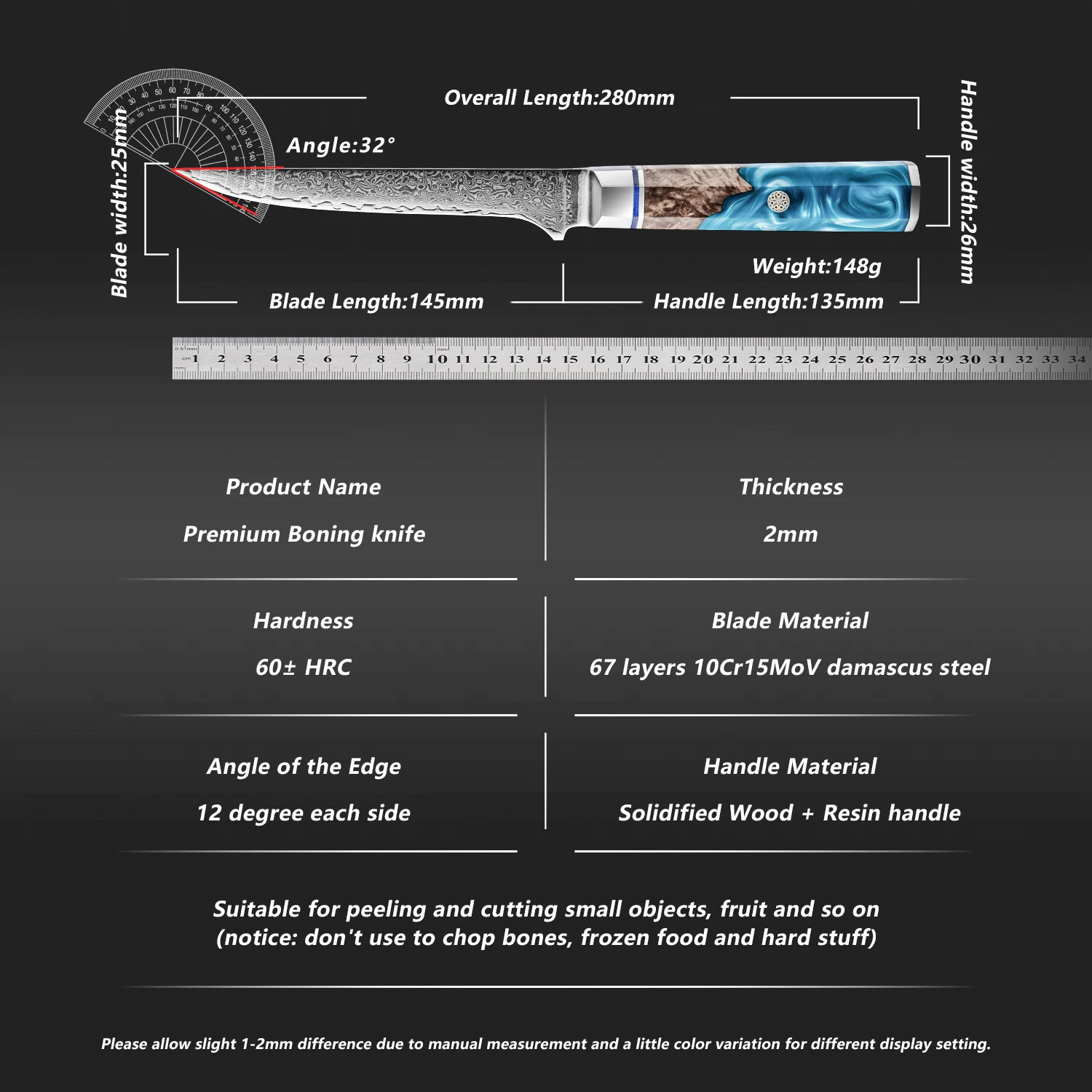 GRANDSHARP 5.7 Inch Boning Knife High Carbon Damascus Steel Fish Filleting Knife Sushi Bone Meat Fruit Vegetables Cutting Tools