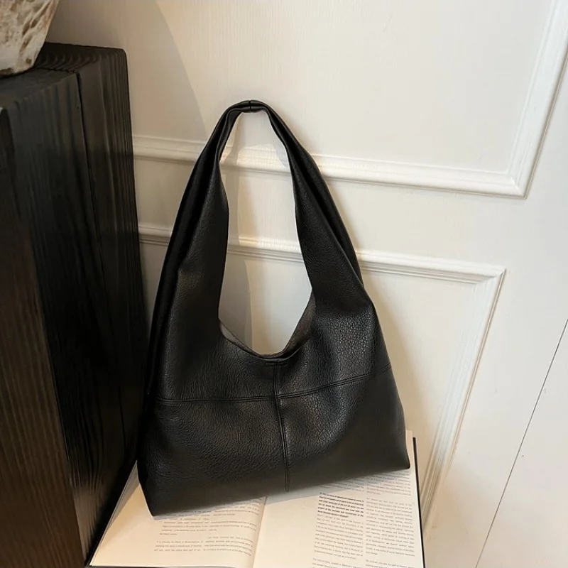 

Большие черные сумки на плечо для женщин, большая сумка-шоппер для бродяг, однотонная качественная мягкая кожаная сумка через плечо, женская дорожная сумка-тоут