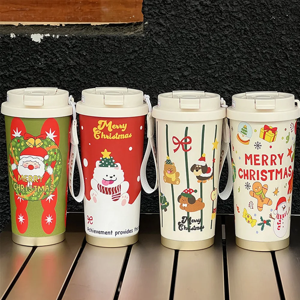 Double Drink Water Cup 316 Stainless Steel CoffeeCup Christmas Thermos Couple Cup Portable Insulated with Straw Cup Kids GiftCup