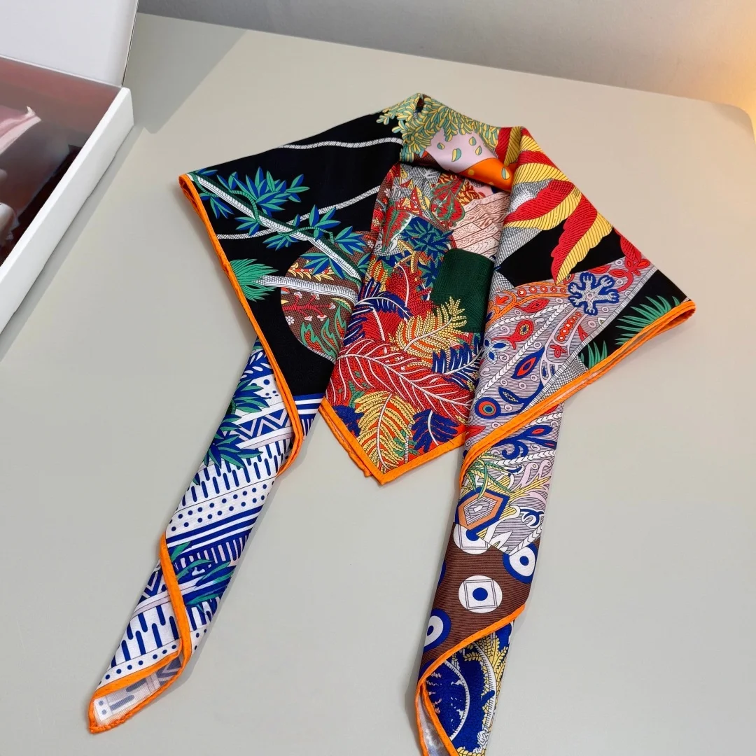 

New Summer Women's Large Square Scarf Versatile Printed Shawl Strapless Sun Protection Scarf Silk Scarf Fubao Cruise Dream 90*90