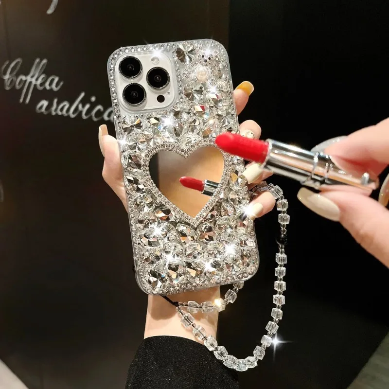 

Luxury Diamond Makeup Mirror Girls Cell Phone Case for Huawei P50 P60 Pro Mate 50 60 Honor 80 90 100 Pro, Anti-Scratch Cover