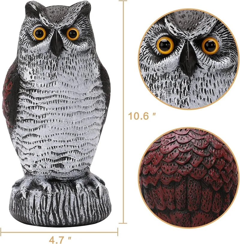 2 Pack Fake Owl Bird Scarecrow Decoy, Plastic Deterrents, Halloween Decoration, Nature Enemy Pest Repellent for Outdoor Garden