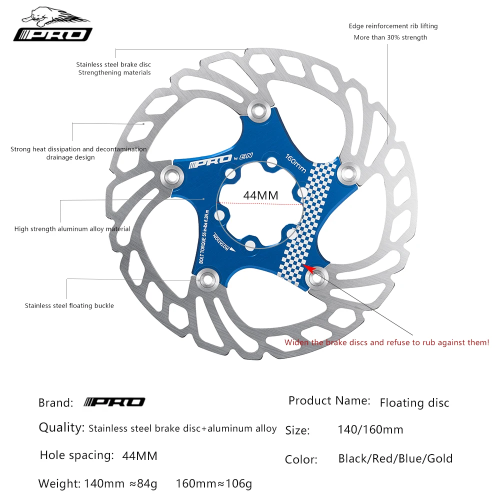 IIIPRO Bicycle 140MM 160MM Disc Brake Rotor Floating Thickening Anodized Quick Cooling Ultra-light Disc