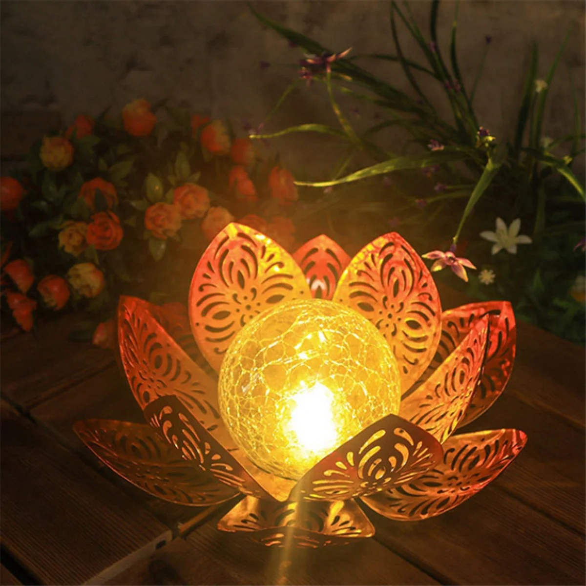 تعمل بالطاقة الشمسية الحديد الفن لوتس ضوء في الهواء الطلق المكونات في مصباح الحديقة غير نافذ للمطر ديكور المناظر الطبيعية فناء الخفيفة