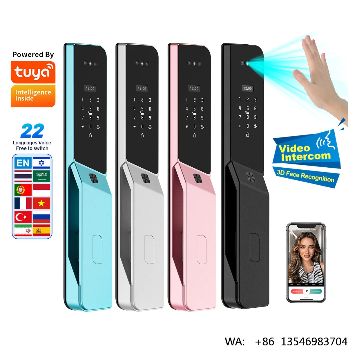

HanDaily 3D Face Recognition Video Talking Intercom Smart Door Lock with Voice App Remote Control Wifi Door Lock