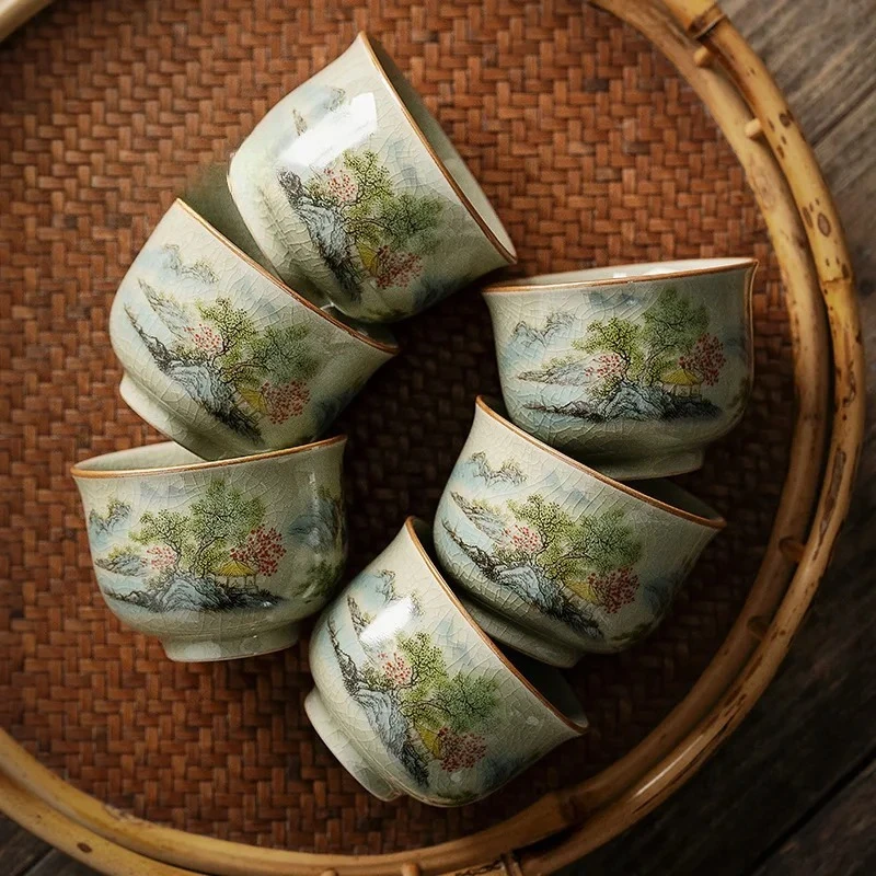 

Handmade Old Pottery Mud Teacup Creative Landscape Tea Cup Set Smelling Cup Tea Bowl Fragrance Cup Tea Services Ornaments Gifts
