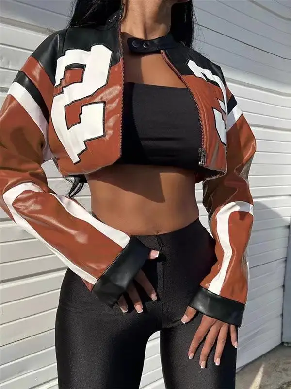 

Slim Fit Long Sve Motorcycle Jaet Women's Faion Zipper Ro Sle Busin Casual ort Coat Autumn Winter New Arrival